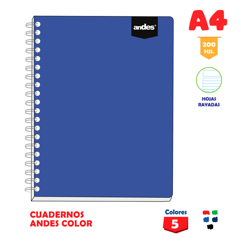 Cuaderno Espiral Andes Color Rayado 200 hojas